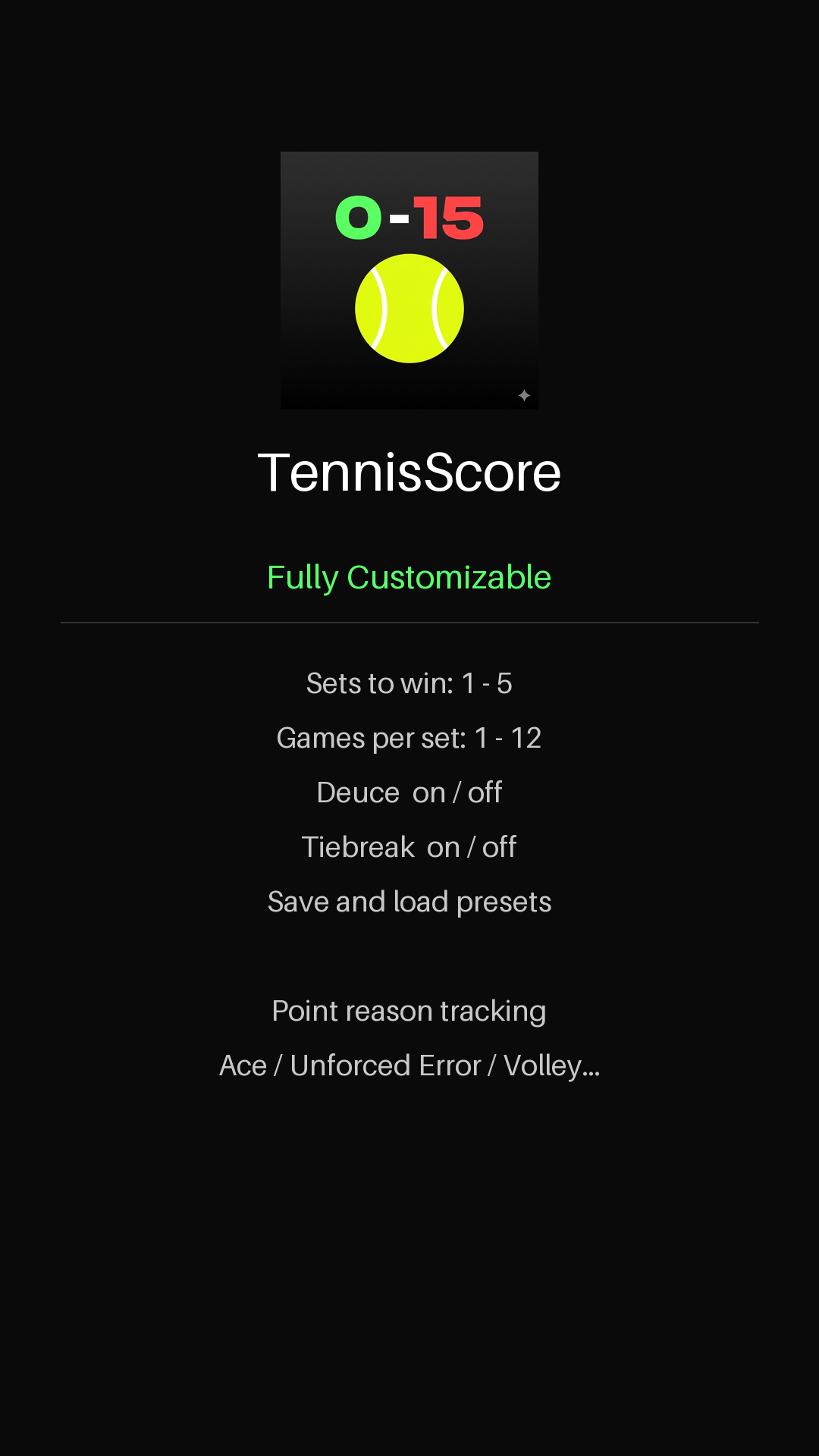 TennisScoreのカスタマイズ説明スクリーンショット
